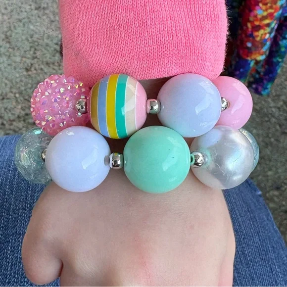Handmade Set of Bubblegum Beaded Bling Bracelets | approx 5.5”- Kids. - Picture 2 of 6